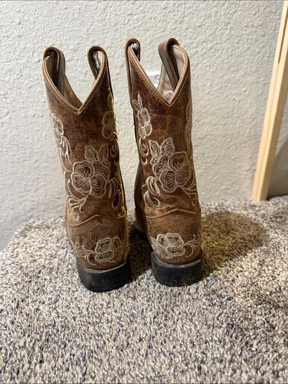 Shyanne Brown Floral Embroidered Kids Cowboy Boots